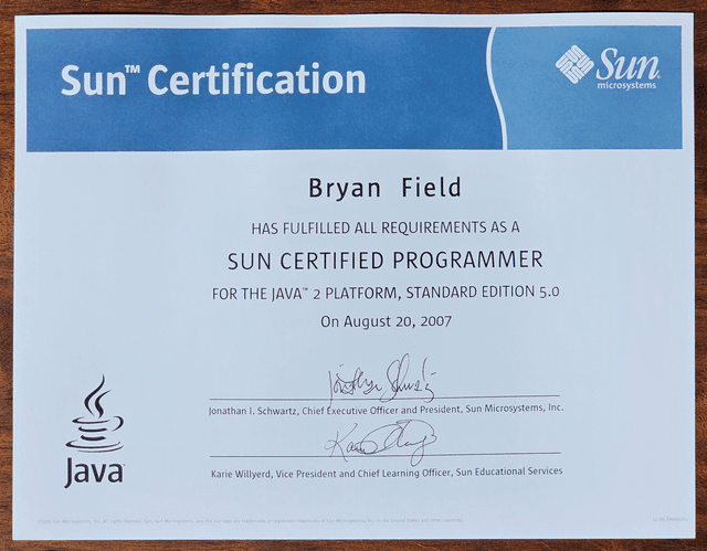 2007 Sun Certified Programmer certificate